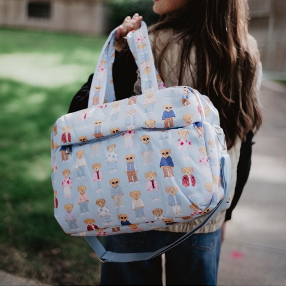 Katydid Teddy Bear Weekender Bag NWT Blue Duffel Travel Gym Overnight